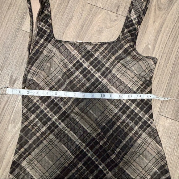 Plaid Square-Neck Slip Dress in Gray and Black - Picture 3 of 4